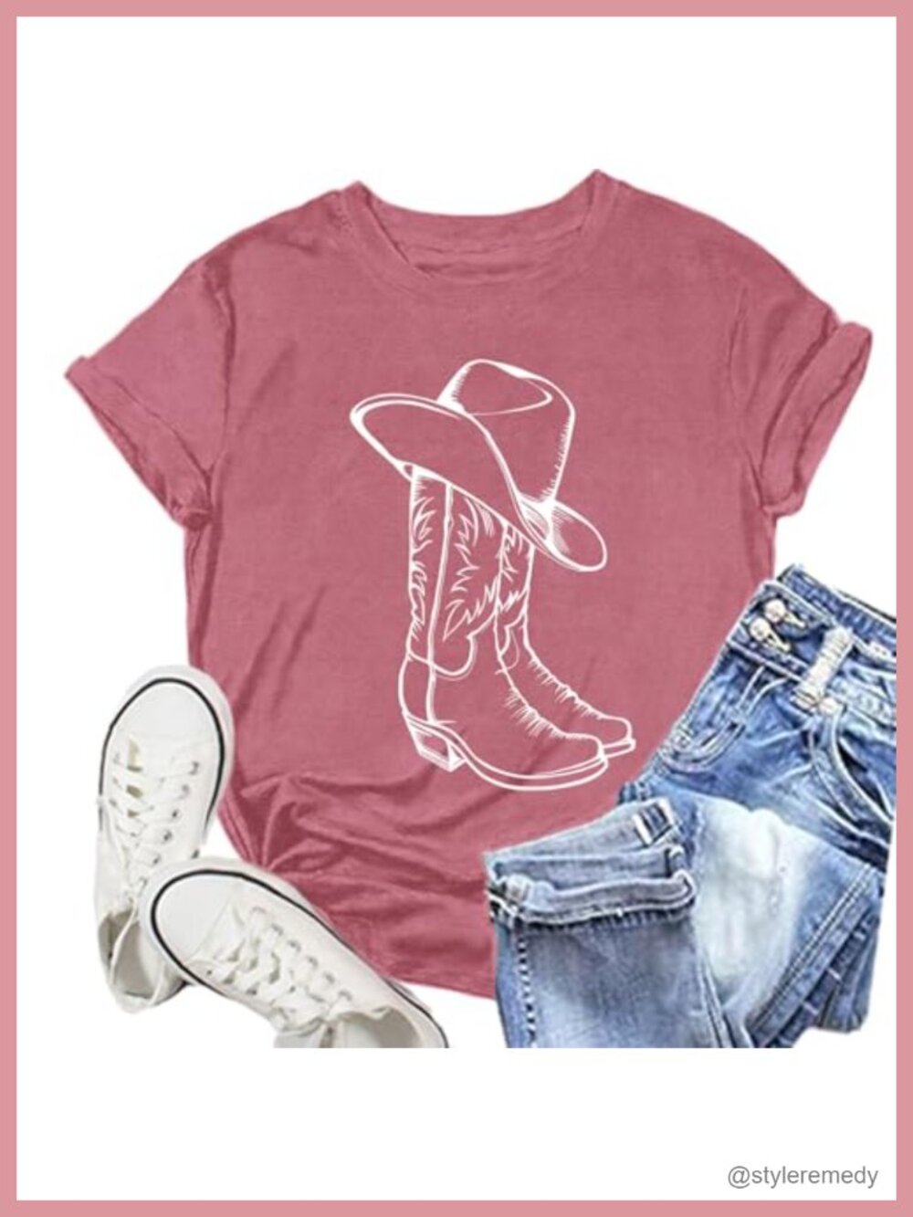 Western Cowgirl Graphic T-Shirt Relaxed Fit Polyester Blend Tee